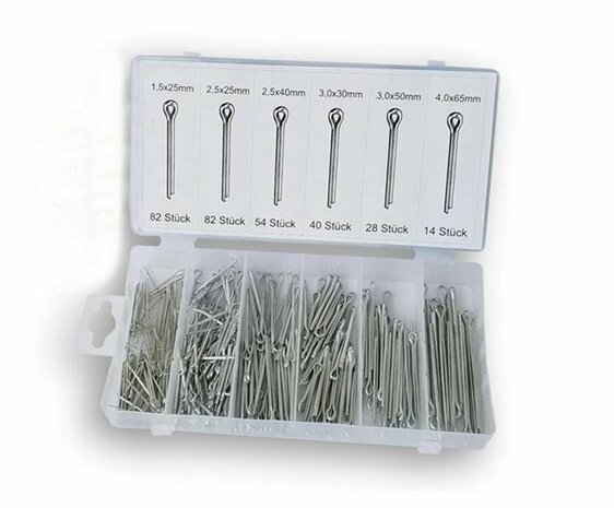 assortiment doos met 300 splitpennen