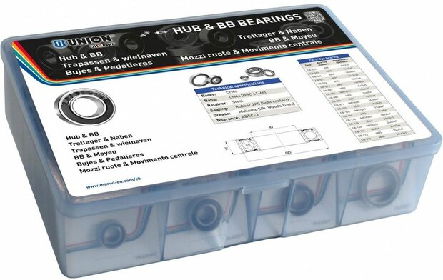 assortiment doos met 40 naaf/trapas lagers
